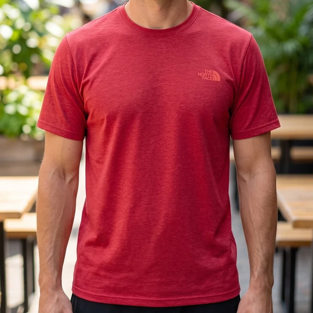 The North Face Mens FlashDry Short Sleeve Performance Tee Red Heathered Logo